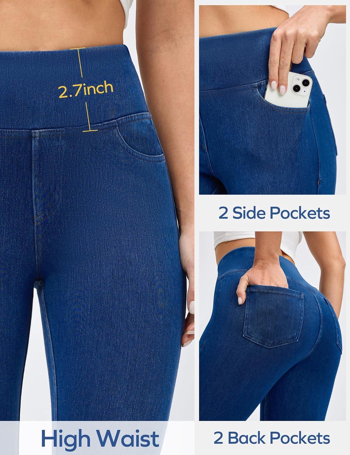 image:imageEwedoos Jeggings for Women Pull On Capri Leggings with Pockets for Women Stretchy Capri Jeans Denim Capris Pants CasualLight Blue