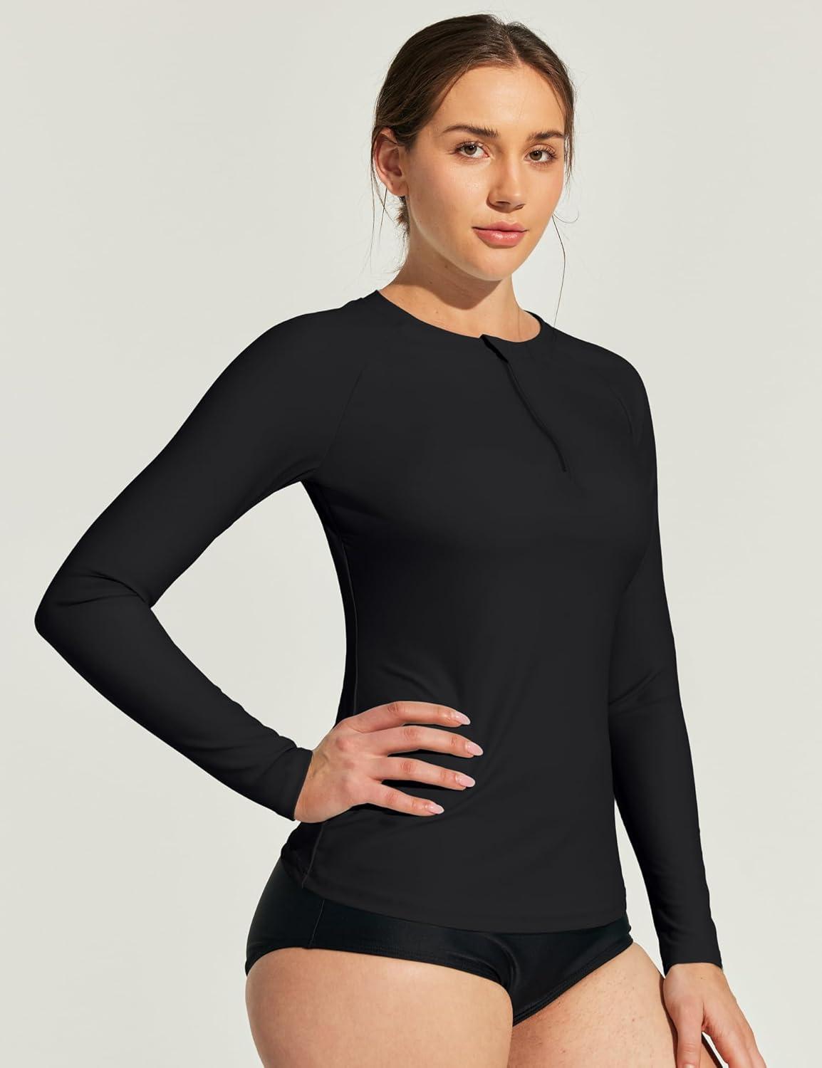 image:imageEwedoos Rash Guard for Women Long Sleeve Swimsuits UPF 50 Swim Shirts for Woman with SPF amp UV Protection Rashguard Swim TopBlack