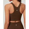 Ewedoos Tank Tops with Built in Bras Longline Sports Bras for Women High Neck Racerback Sports Bra Padded Workout Crop(Brown)