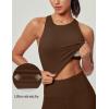 Ewedoos Tank Tops with Built in Bras Longline Sports Bras for Women High Neck Racerback Sports Bra Padded Workout Crop(Brown)