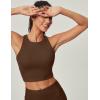 Ewedoos Tank Tops with Built in Bras Longline Sports Bras for Women High Neck Racerback Sports Bra Padded Workout Crop(Brown)