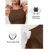 Ewedoos Tank Tops with Built in Bras Longline Sports Bras for Women High Neck Racerback Sports Bra Padded Workout Crop(Brown)