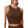 Ewedoos Tank Tops with Built in Bras Longline Sports Bras for Women High Neck Racerback Sports Bra Padded Workout Crop(Brown)