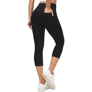Ewedoos Jeggings for Women Pull On Capri Leggings with Pockets for Women Stretchy Capri Jeans Denim Capris Pants Casual(Black)