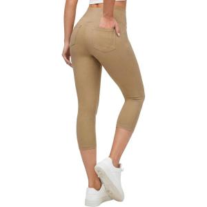 Ewedoos Jeggings for Women Pull On Capri Leggings with Pockets for Women Stretchy Capri Jeans Denim Capris Pants Casual(Khaki)