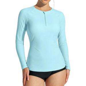 Ewedoos Rash Guard for Women Long Sleeve Swimsuits UPF 50+ Swim Shirts for Woman with SPF & UV Protection, Rashguard Swim Top(Light Green)