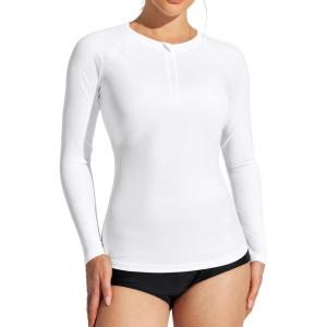 Ewedoos Rash Guard for Women Long Sleeve Swimsuits UPF 50+ Swim Shirts for Woman with SPF & UV Protection, Rashguard Swim Top(White)