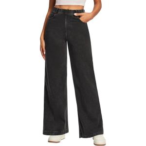 Ewedoos Wide Leg Jeans for Women Stretchy Sweatpant Jeans Women Pull On High Waisted Straight Womens Jeans Baggy Denim Pants(Grey)