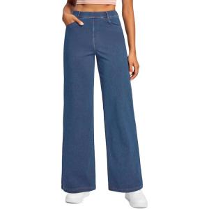 Ewedoos Wide Leg Jeans for Women Stretchy Sweatpant Jeans Women Pull On High Waisted Straight Womens Jeans Baggy Denim Pants(Light Blue)