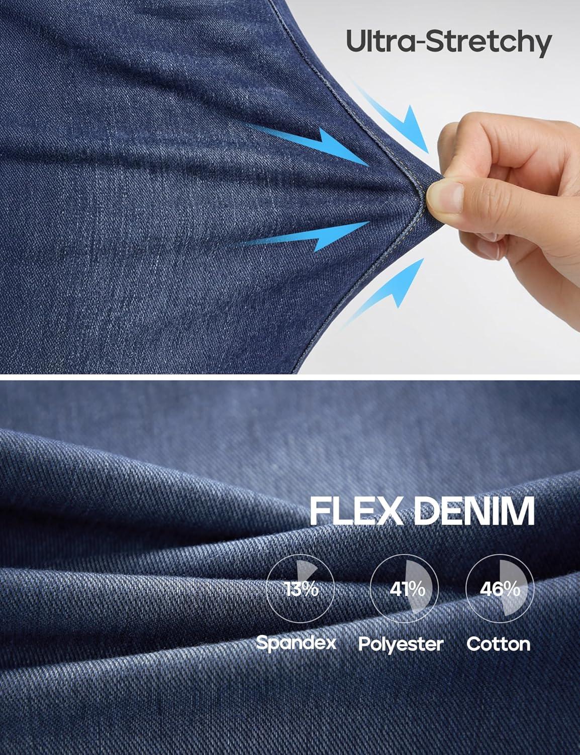 image:imageEwedoos Straight Leg Jeans for Women Stretchy Pull On Sweatpant Jeans Women High Waisted Jean Trendy Causal Denim PantsDark Blue