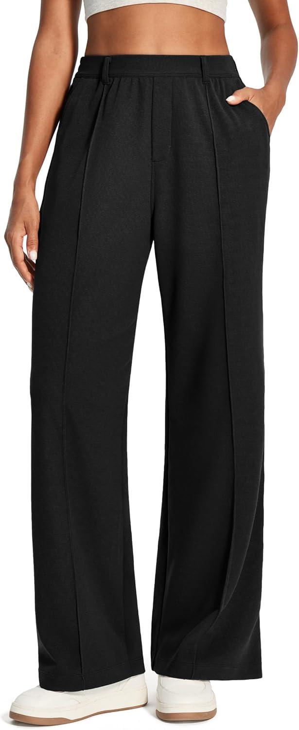 image:imageEwedoos Wide Leg Stretchy Work Pants Women Pull On Dress Pants High Waisted Slacks for Women Business Casual Outfits TrouserBlack