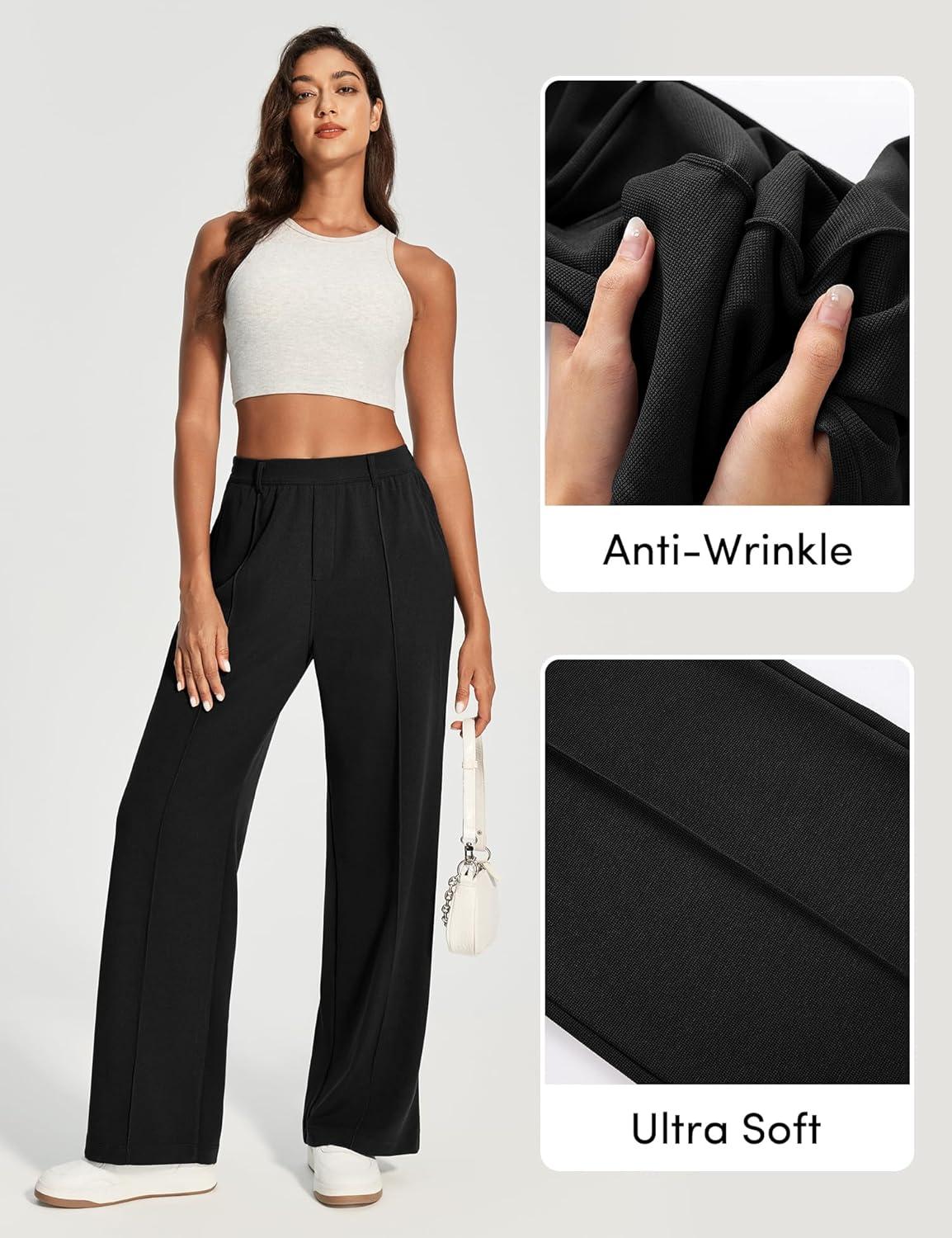 image:imageEwedoos Wide Leg Stretchy Work Pants Women Pull On Dress Pants High Waisted Slacks for Women Business Casual Outfits TrouserBlack