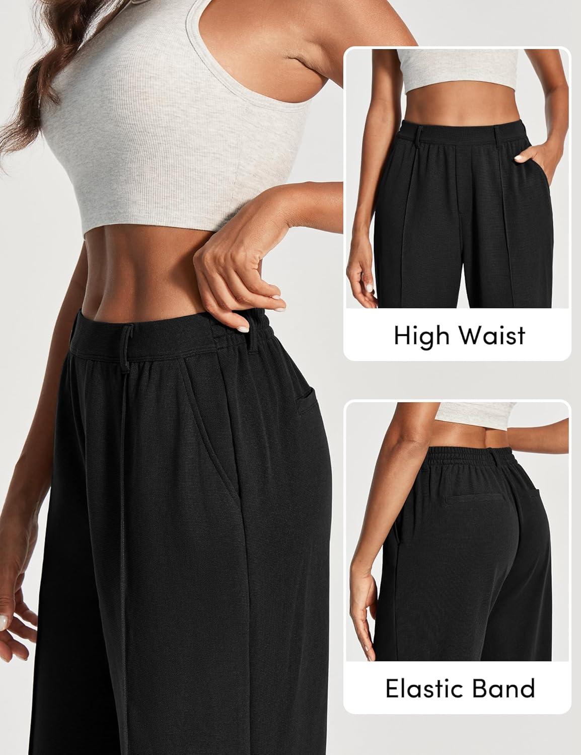 image:imageEwedoos Wide Leg Stretchy Work Pants Women Pull On Dress Pants High Waisted Slacks for Women Business Casual Outfits TrouserBlack