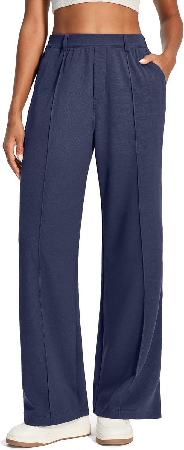 image:imageEwedoos Wide Leg Stretchy Work Pants Women Pull On Dress Pants High Waisted Slacks for Women Business Casual Outfits TrouserNavy