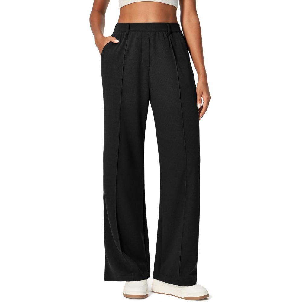 image:imageEwedoos Wide Leg Stretchy Work Pants Women Pull On Dress Pants High Waisted Slacks for Women Business Casual Outfits TrouserBlack