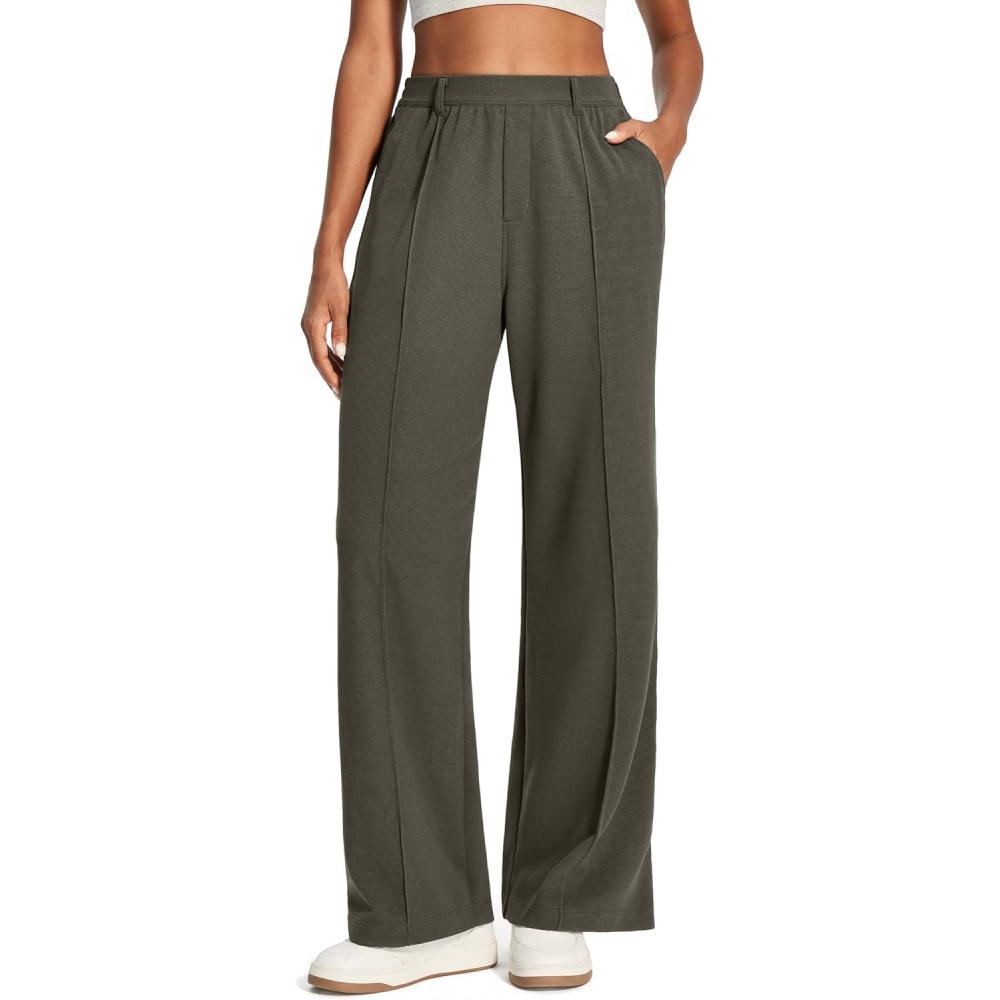image:imageEwedoos Wide Leg Stretchy Work Pants Women Pull On Dress Pants High Waisted Slacks for Women Business Casual Outfits TrouserOlive Green