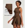 Ewedoos Athletic Tennis Dress for Women with Built-in Bra & Shorts Side Slit U-Shaped Active Workout Golf Summer Dress(Brown)