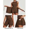 Ewedoos Athletic Tennis Dress for Women with Built-in Bra & Shorts Side Slit U-Shaped Active Workout Golf Summer Dress(Brown)