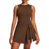 Ewedoos Athletic Tennis Dress for Women with Built-in Bra & Shorts Side Slit U-Shaped Active Workout Golf Summer Dress(Brown)