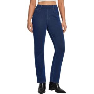 Ewedoos Straight Leg Jeans for Women Stretchy Pull On Sweatpant Jeans Women High Waisted Jean Trendy Causal Denim Pants(Dark Blue)