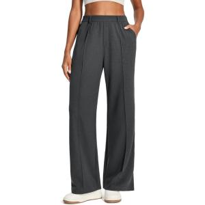 Ewedoos Wide Leg Stretchy Work Pants Women Pull On Dress Pants High Waisted Slacks for Women Business Casual Outfits Trouser(Dark Gray)