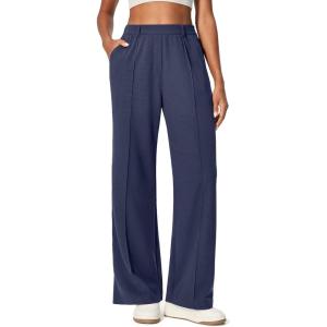 Ewedoos Wide Leg Stretchy Work Pants Women Pull On Dress Pants High Waisted Slacks for Women Business Casual Outfits Trouser(Navy)