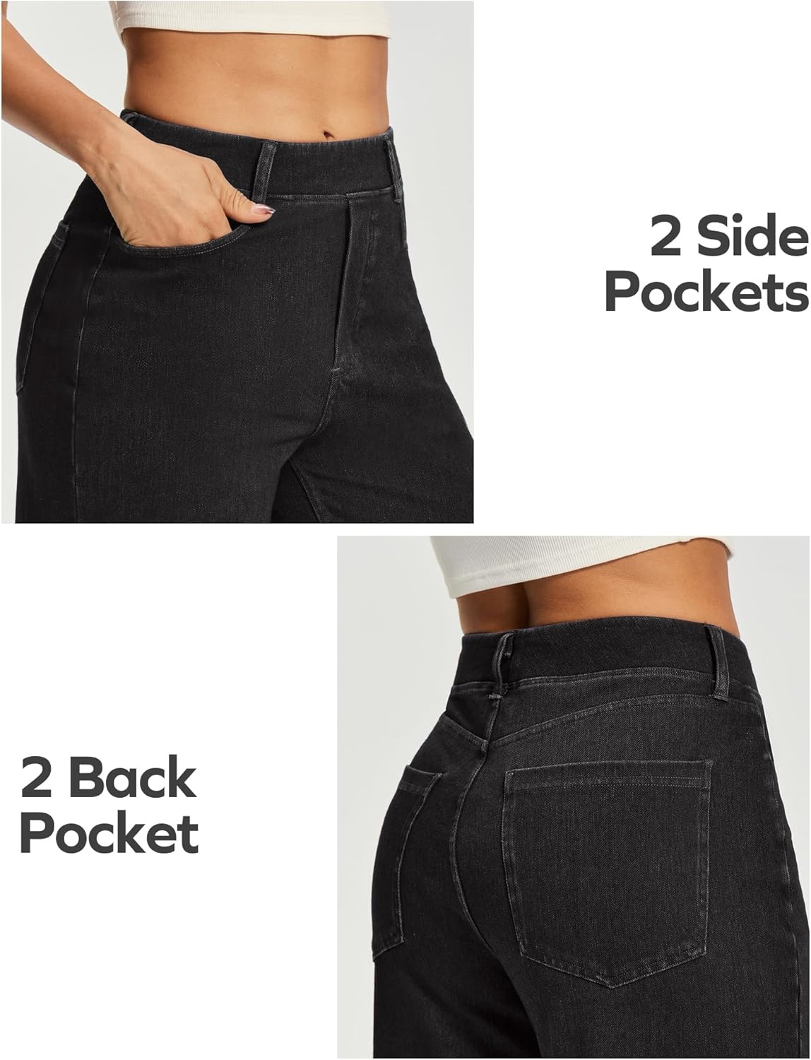 image:imageEwedoos Wide Leg Cropped Jeans for Women Stretchy High Waisted Sweatpant Pull On Jeans Ankle Trendy Causal Denim Pants ShortBlack