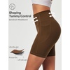 Ewedoos Biker Shorts Women Tummy Control Compression Shorts for Women 6″ No Front Seam Yoga Gym Workout Running with Pockets(Brown)