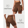 Ewedoos Biker Shorts Women Tummy Control Compression Shorts for Women 6″ No Front Seam Yoga Gym Workout Running with Pockets(Brown)