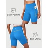 Ewedoos Biker Shorts Women Tummy Control Compression Shorts for Women 6″ No Front Seam Yoga Gym Workout Running with Pockets(Sparkle Blue)