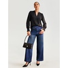 Ewedoos Wide Leg Cropped Jeans for Women Stretchy High Waisted Sweatpant Pull On Jeans Ankle Trendy Causal Denim Pants Short(Whiskers Dark Blue Wash)