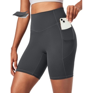 Ewedoos Biker Shorts Women Tummy Control Compression Shorts for Women 6″ No Front Seam Yoga Gym Workout Running with Pockets(Graphite Grey)