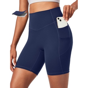 Ewedoos Biker Shorts Women Tummy Control Compression Shorts for Women 6″ No Front Seam Yoga Gym Workout Running with Pockets(True Navy)