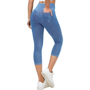 Ewedoos Jeggings for Women Pull On Capri Leggings with Pockets for Women Stretchy Capri Jeans Denim Capris Pants Casual(Baby Blue)