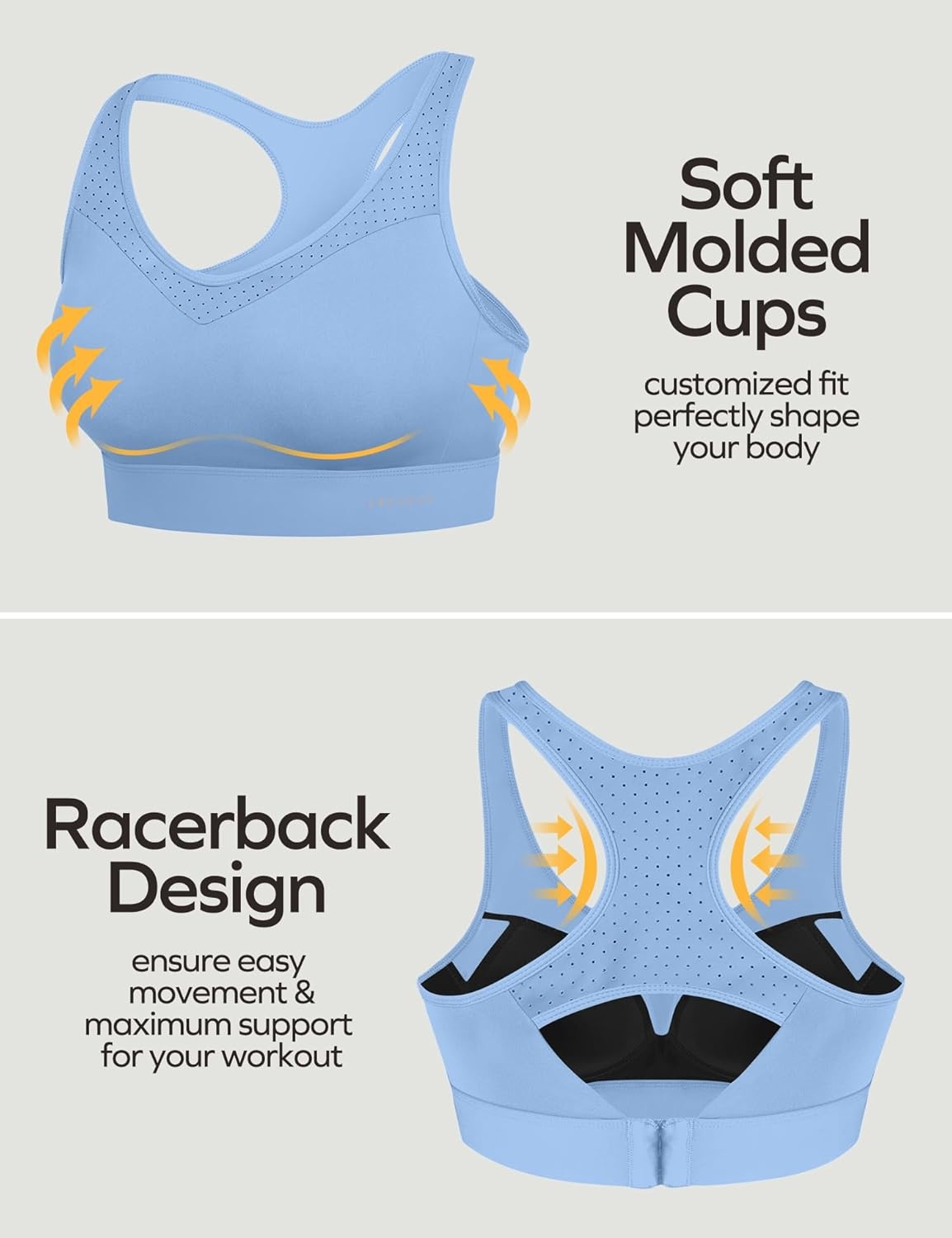 image:imageEwedoos Sports Bras for Women High Support High Impact Sports Bra for Large Bust Racerback Push Up Workout Running BraAqua Blue