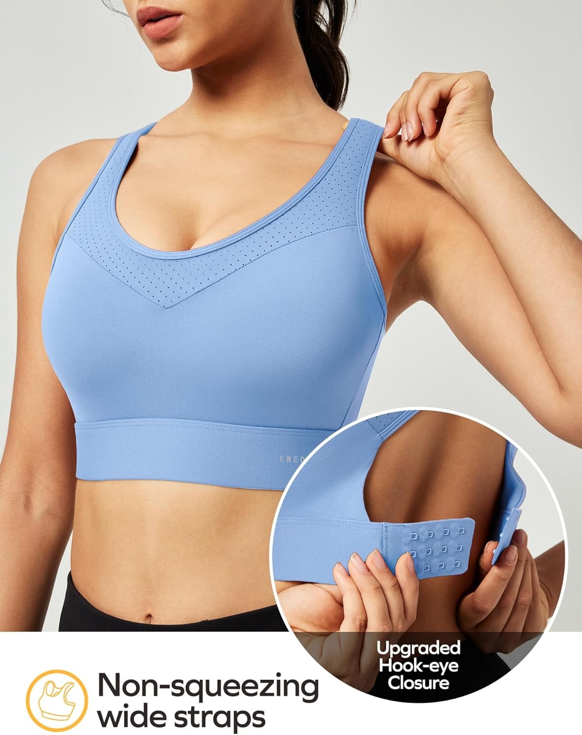 image:imageEwedoos Sports Bras for Women High Support High Impact Sports Bra for Large Bust Racerback Push Up Workout Running BraAqua Blue