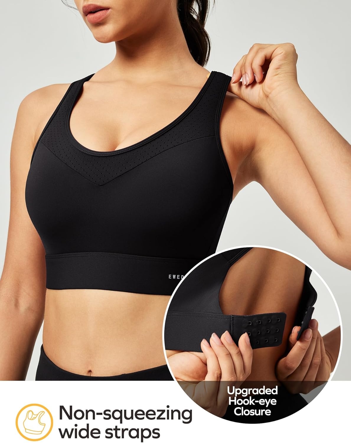 image:imageEwedoos Sports Bras for Women High Support High Impact Sports Bra for Large Bust Racerback Push Up Workout Running BraBlack