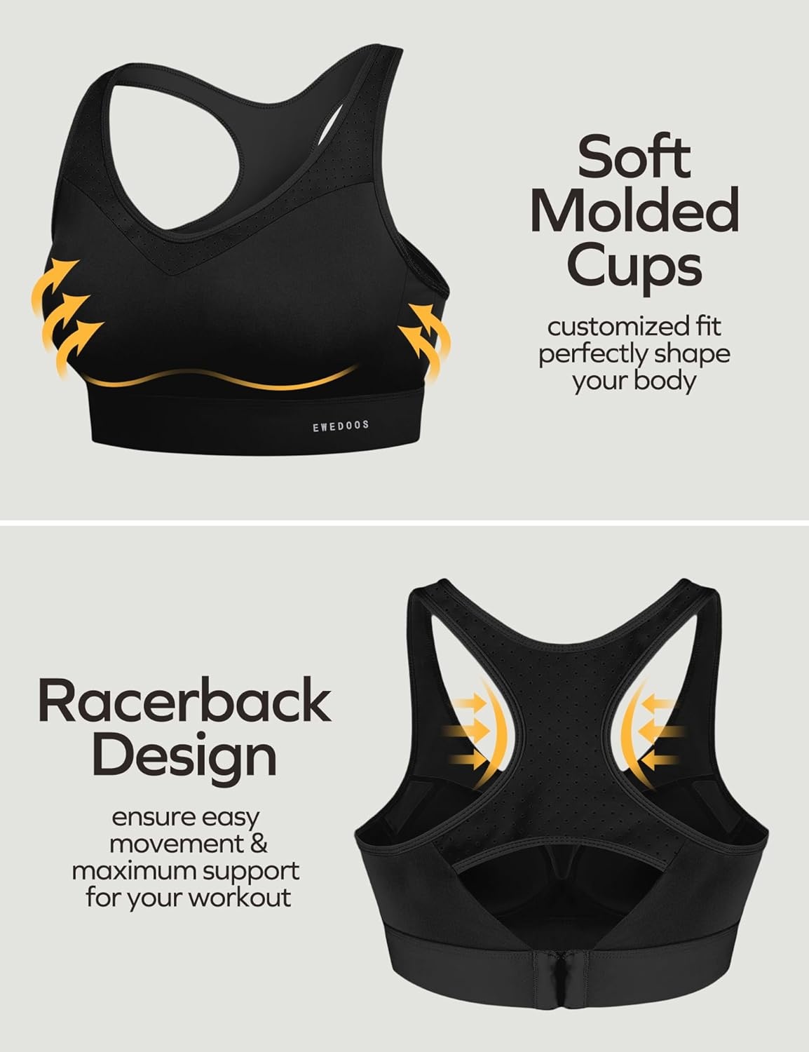 image:imageEwedoos Sports Bras for Women High Support High Impact Sports Bra for Large Bust Racerback Push Up Workout Running BraBlack