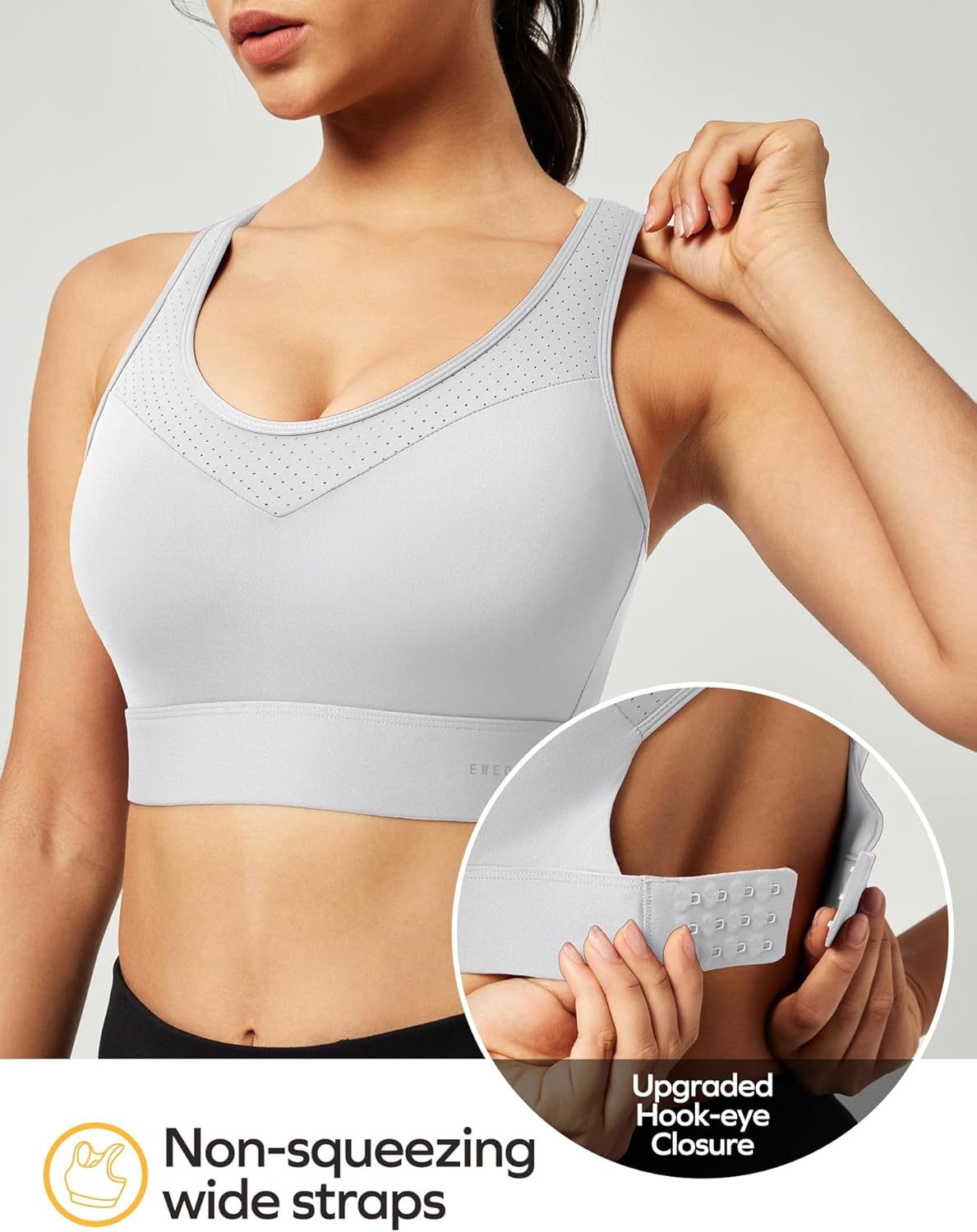 image:imageEwedoos Sports Bras for Women High Support High Impact Sports Bra for Large Bust Racerback Push Up Workout Running BraLightgrey