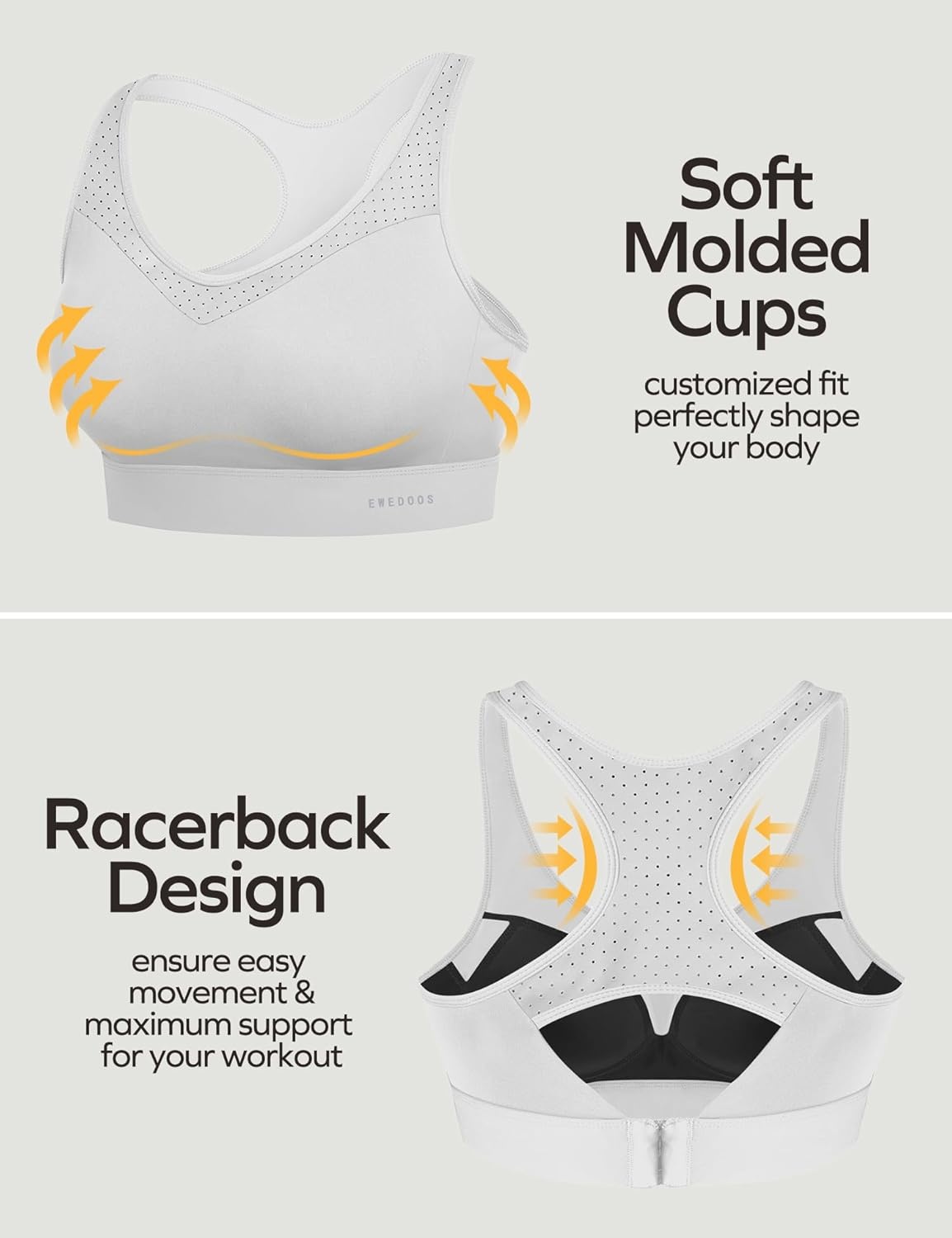 image:imageEwedoos Sports Bras for Women High Support High Impact Sports Bra for Large Bust Racerback Push Up Workout Running BraLightgrey