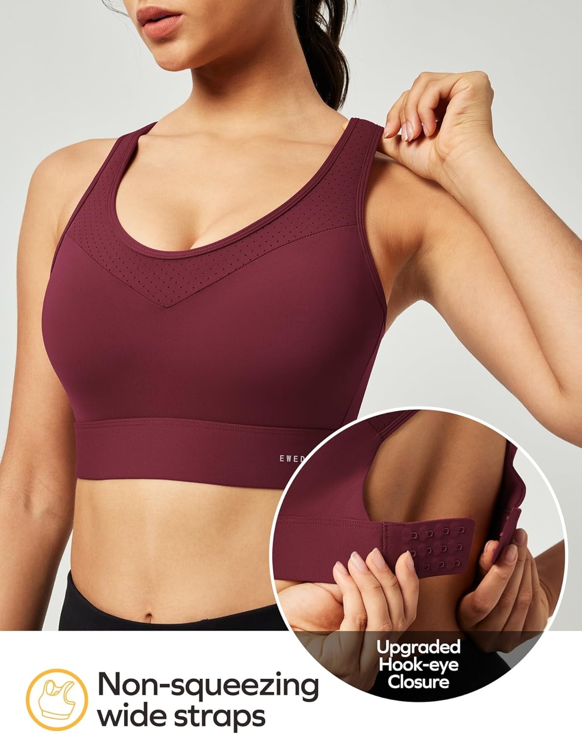 image:imageEwedoos Sports Bras for Women High Support High Impact Sports Bra for Large Bust Racerback Push Up Workout Running BraMaroon