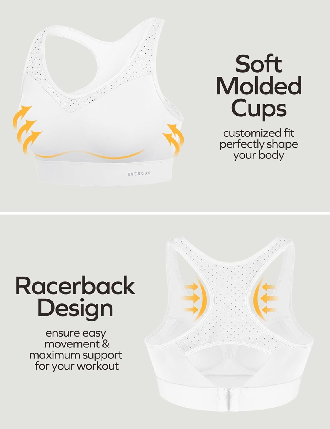 image:imageEwedoos Sports Bras for Women High Support High Impact Sports Bra for Large Bust Racerback Push Up Workout Running BraNew White