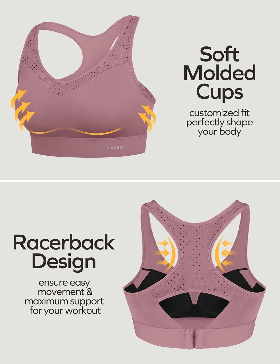image:imageEwedoos Sports Bras for Women High Support High Impact Sports Bra for Large Bust Racerback Push Up Workout Running BraPink
