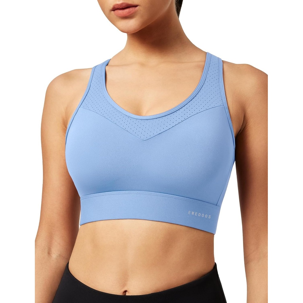 image:imageEwedoos Sports Bras for Women High Support High Impact Sports Bra for Large Bust Racerback Push Up Workout Running BraAqua Blue