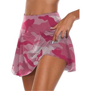 Femme 2 en 1 Jupe de Golf Tennis Mini Skorts Skirt Legging Ventre Plat Jupette de Bain avec Culotte pour Yoga Gym Dance Running(Rose)