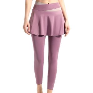 Legging 2025 pour femme – Jupe de tennis – Taille haute – 2 en 1 – Vêtements de sport – Pantalon de yoga en vrac(Violet)