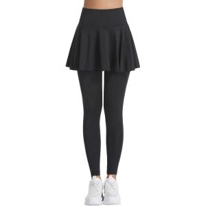Legging pour femme avec jupe – Jupe de tennis stretch – Jupe de sport opaque – Jupe de course – Jupe de golf – Jupe de randonnée – Pantalon de sport – Pantalon de yoga – Avec poches – Legging de sport(Noir)
