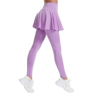 Legging pour femme avec jupe – Jupe de tennis stretch – Jupe de sport opaque – Jupe de course – Jupe de golf – Jupe de randonnée – Pantalon de sport – Pantalon de yoga – Avec poches – Legging de sport(Violet)