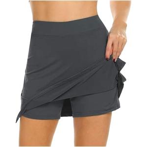 Robe d&rsquo;invité de mariage pour femme – Jupe de performance active pour tennis, sport, course à pied – Jupe légère pour femme(Gris)