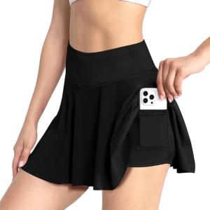 Jupe de Tennis Femme, 2 en 1 Jupe de Golf Mini Skorts Skirt Plissée avec Poches et Pantalon, Croisée en V et Taille Haute, pour Golf, Cyclisme, Randonnée, Course à Pied